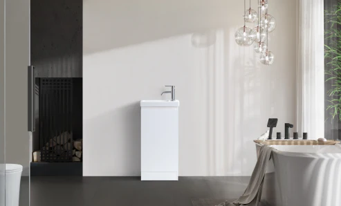 DNF 400 Floorstanding Plywood VANITY---PolyMarble Basin--Light Oak - Image 3